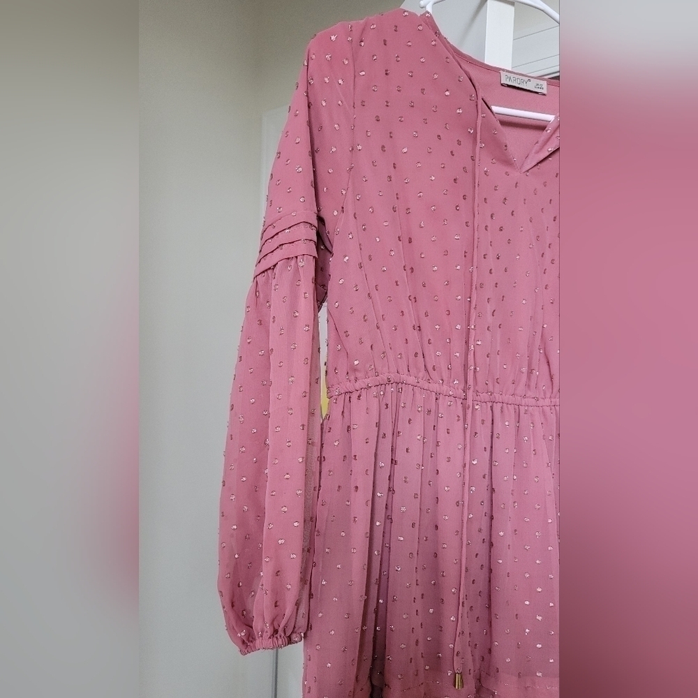 Women kurta/dress pink long with sleeves shimmer - Picture 2 of 5